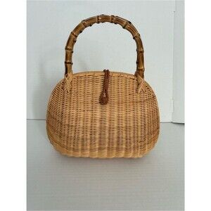 J McLaughlin Aria Wicker Satchel Handbag with Bamboo Handle